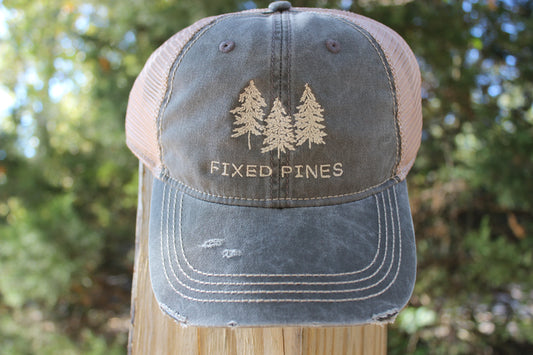 Fixed Pines Distressed Dad Hat- Grey